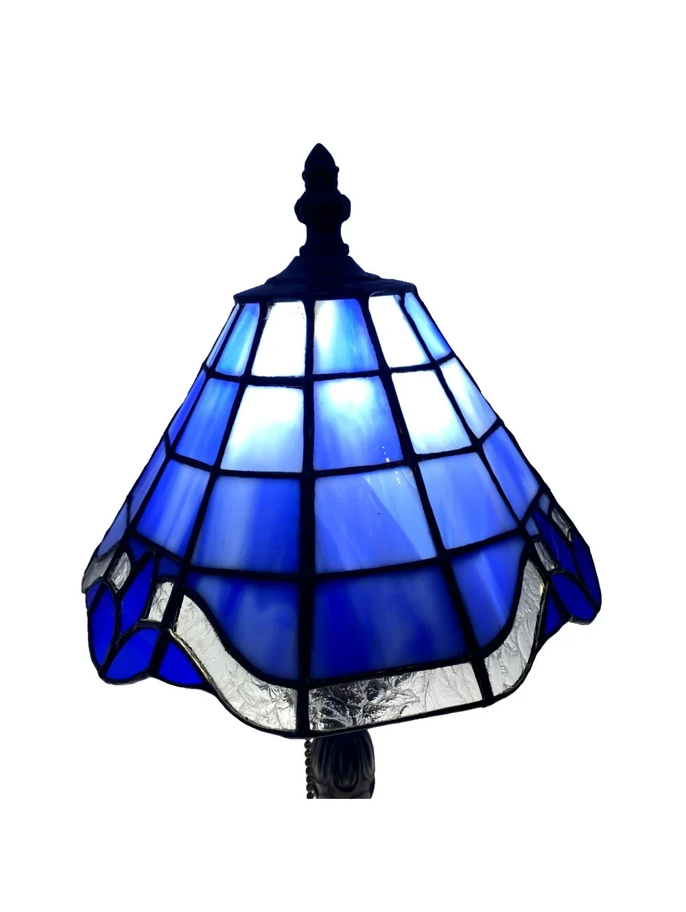 Tiffany Style Leaded Stained Dome Glass Lamp Blue 13 Inches Tall